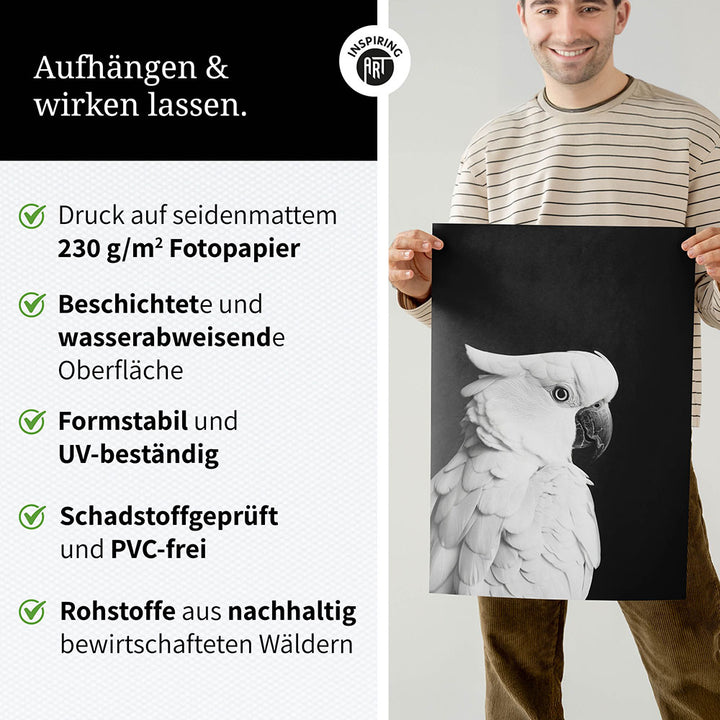 Poster: Tierporträt Papagei "Rio" in Schwarz-Weiß