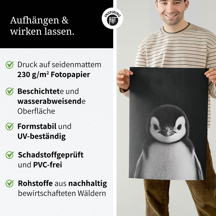 Poster: Tierporträt Pinguin "Icy" in Schwarz-Weiß