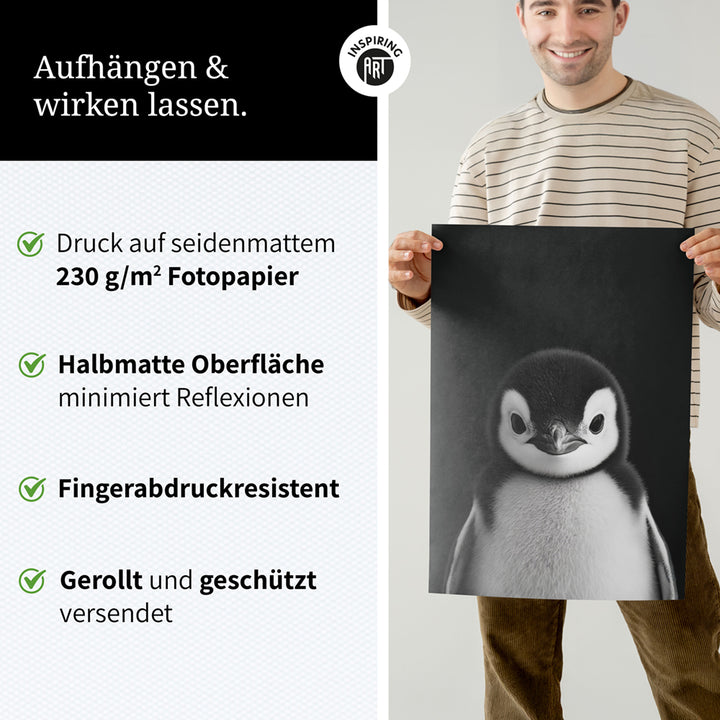 Poster: Tierporträt Pinguin "Icy" in Schwarz-Weiß
