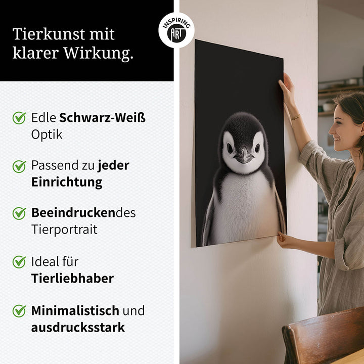 Poster: Tierporträt Pinguin "Icy" in Schwarz-Weiß