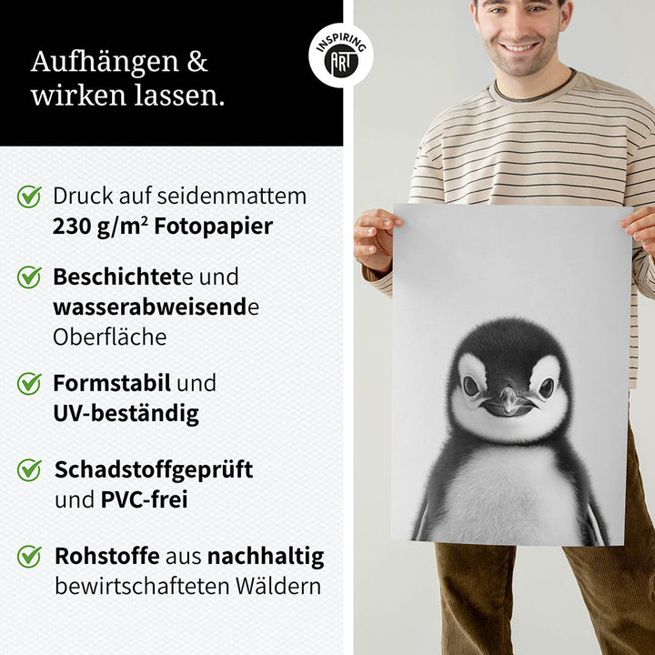 Poster: Tierporträt Pinguin "Flake" in Schwarz-Weiß