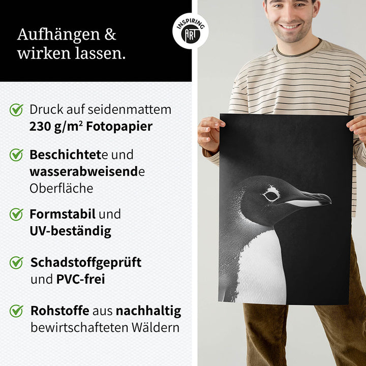 Poster: Tierporträt Pinguin "Nuka" in Schwarz-Weiß