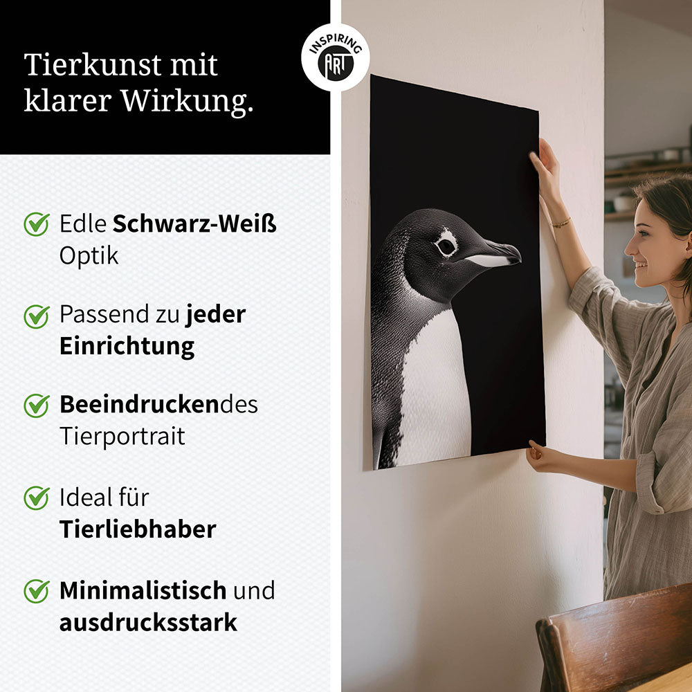 Poster: Tierporträt Pinguin "Nuka" in Schwarz-Weiß