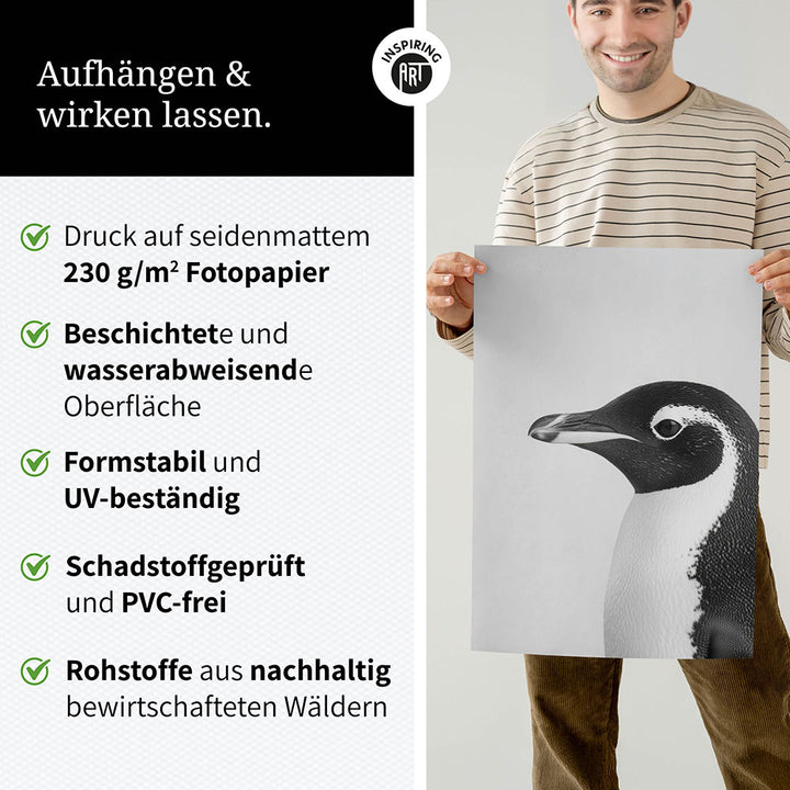 Poster: Tierporträt Pinguin "Marble" in Schwarz-Weiß