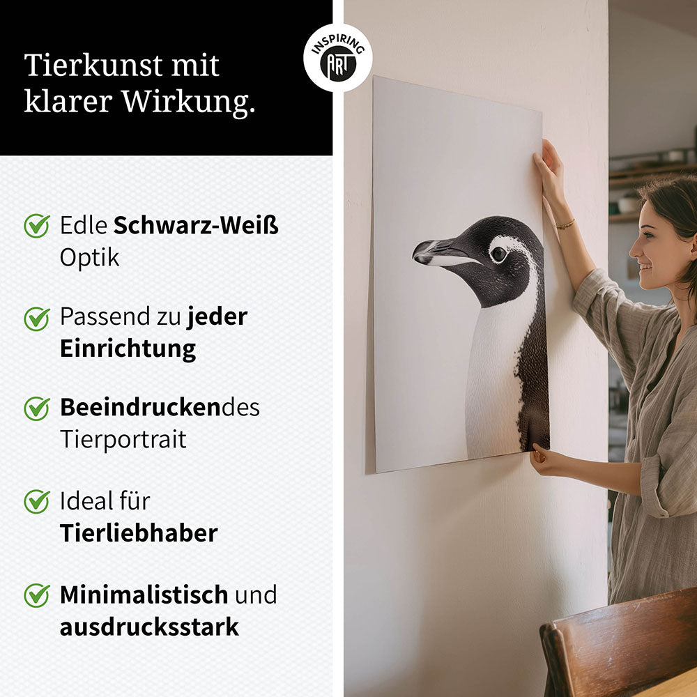 Poster: Tierporträt Pinguin "Marble" in Schwarz-Weiß