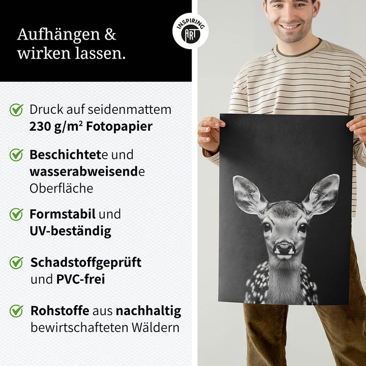 Poster: Tierporträt Reh "Dawn" in Schwarz-Weiß