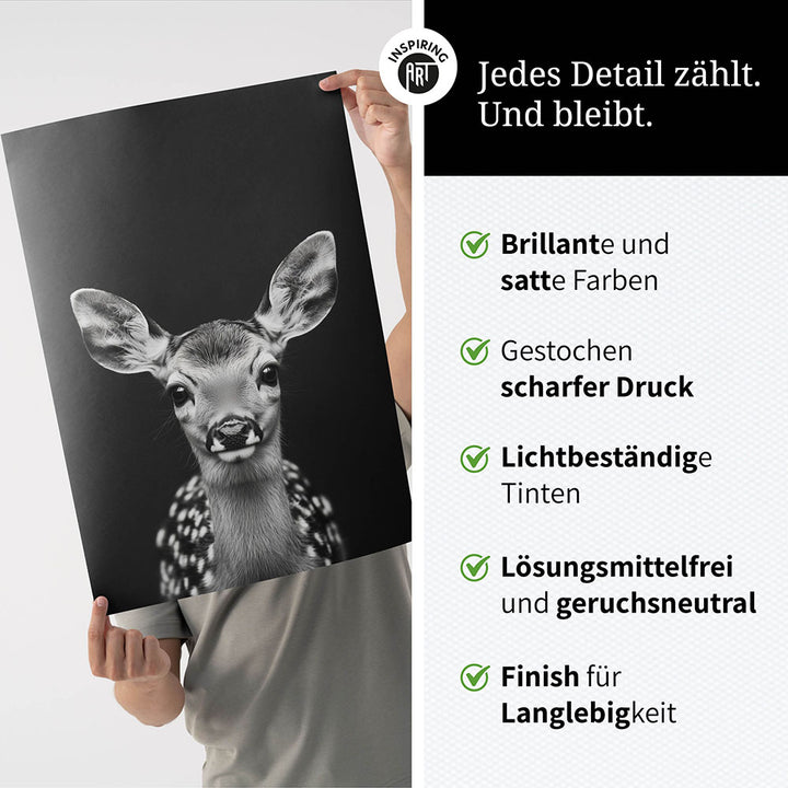 Poster: Tierporträt Reh "Dawn" in Schwarz-Weiß