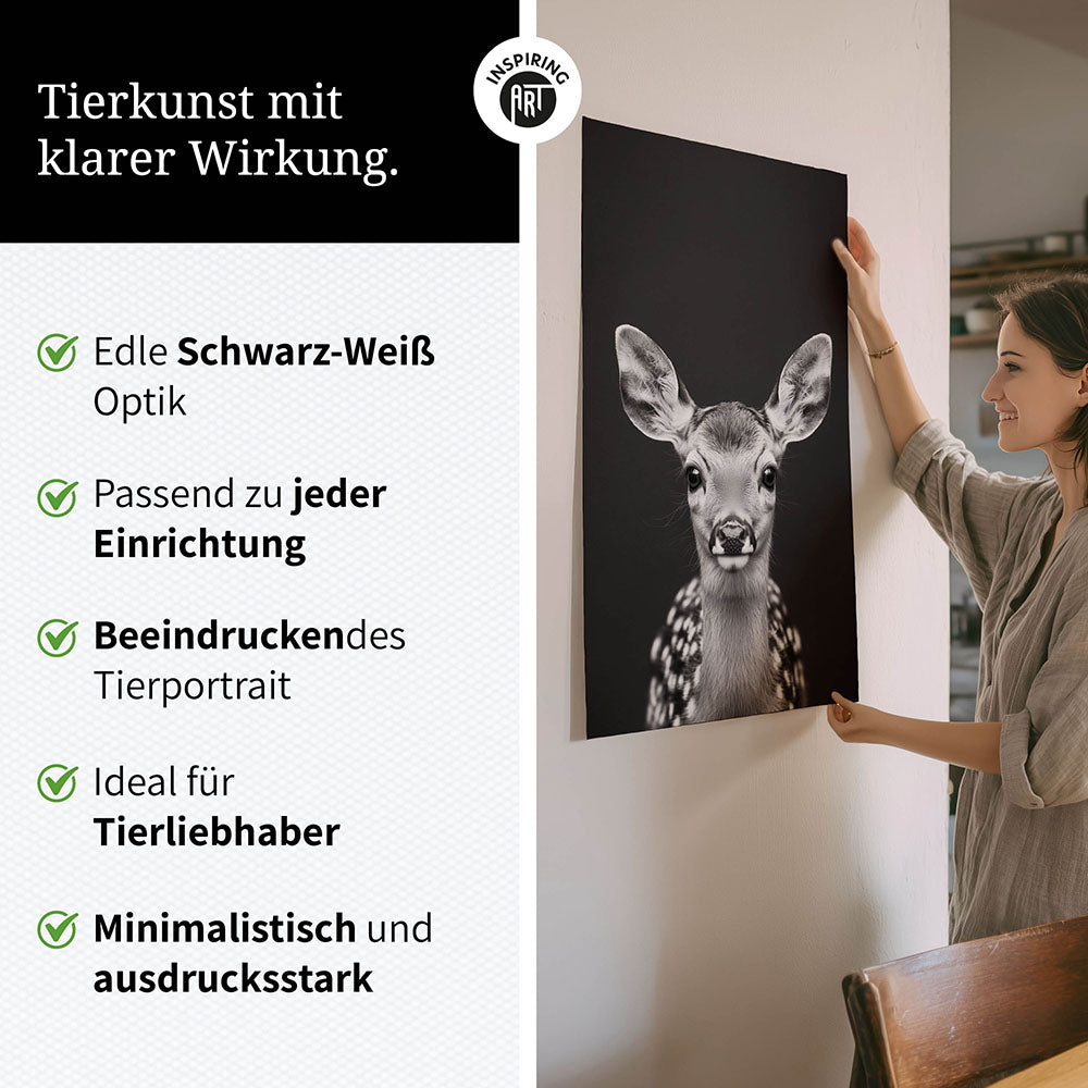 Poster: Tierporträt Reh "Dawn" in Schwarz-Weiß