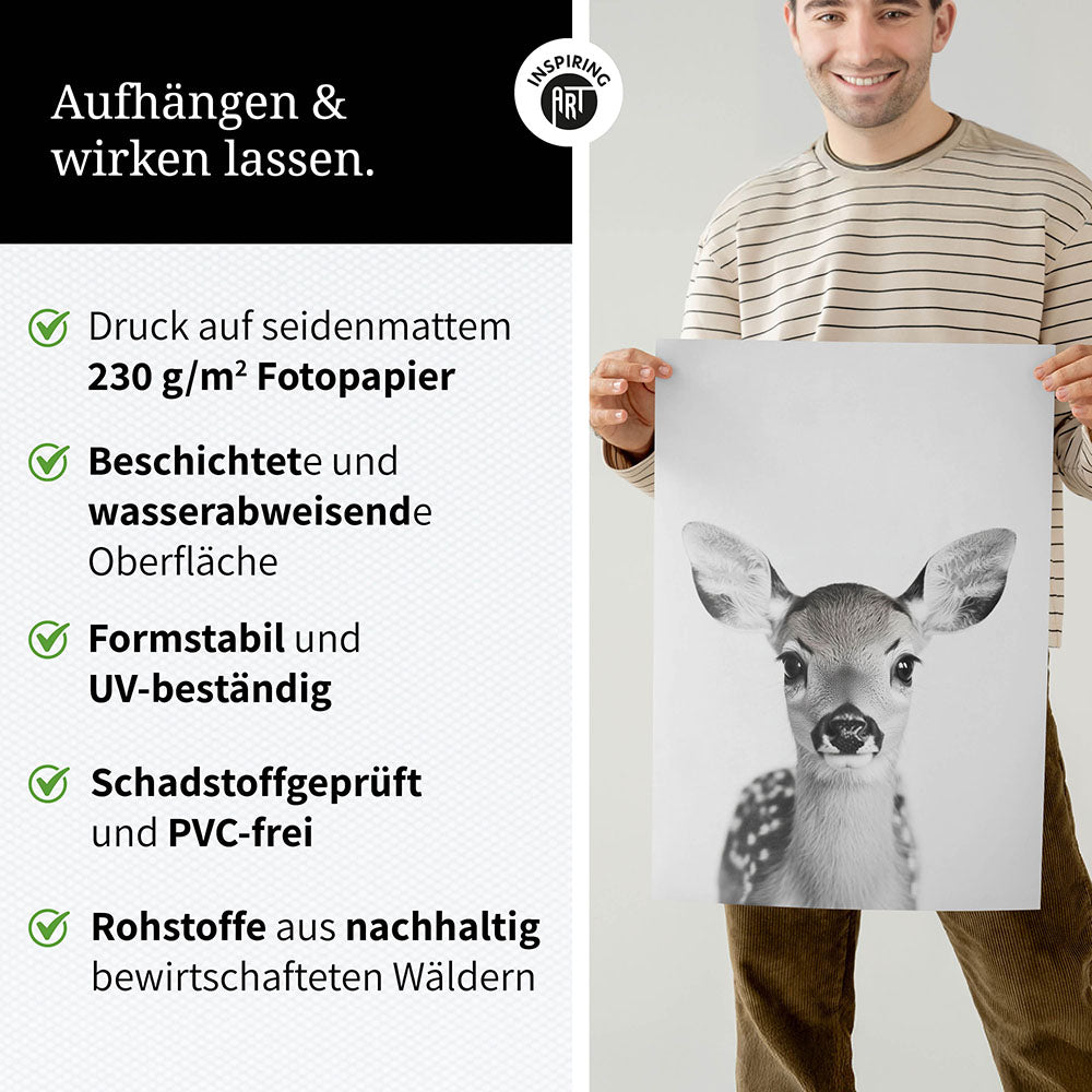 Poster: Tierporträt Reh "Hazel" in Schwarz-Weiß