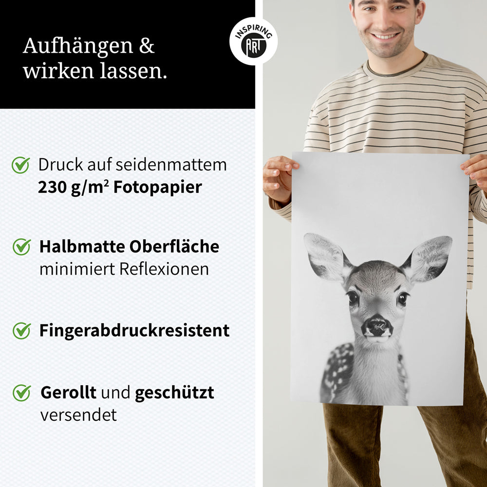 Poster: Tierporträt Reh "Hazel" in Schwarz-Weiß