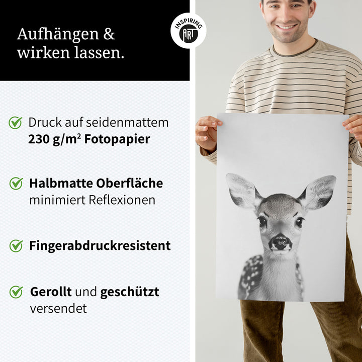 Poster: Tierporträt Reh "Hazel" in Schwarz-Weiß