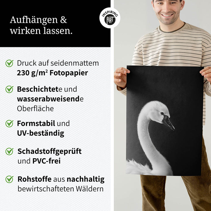 Poster: Tierporträt junger Schwan "Zaria" in Schwarz-Weiß