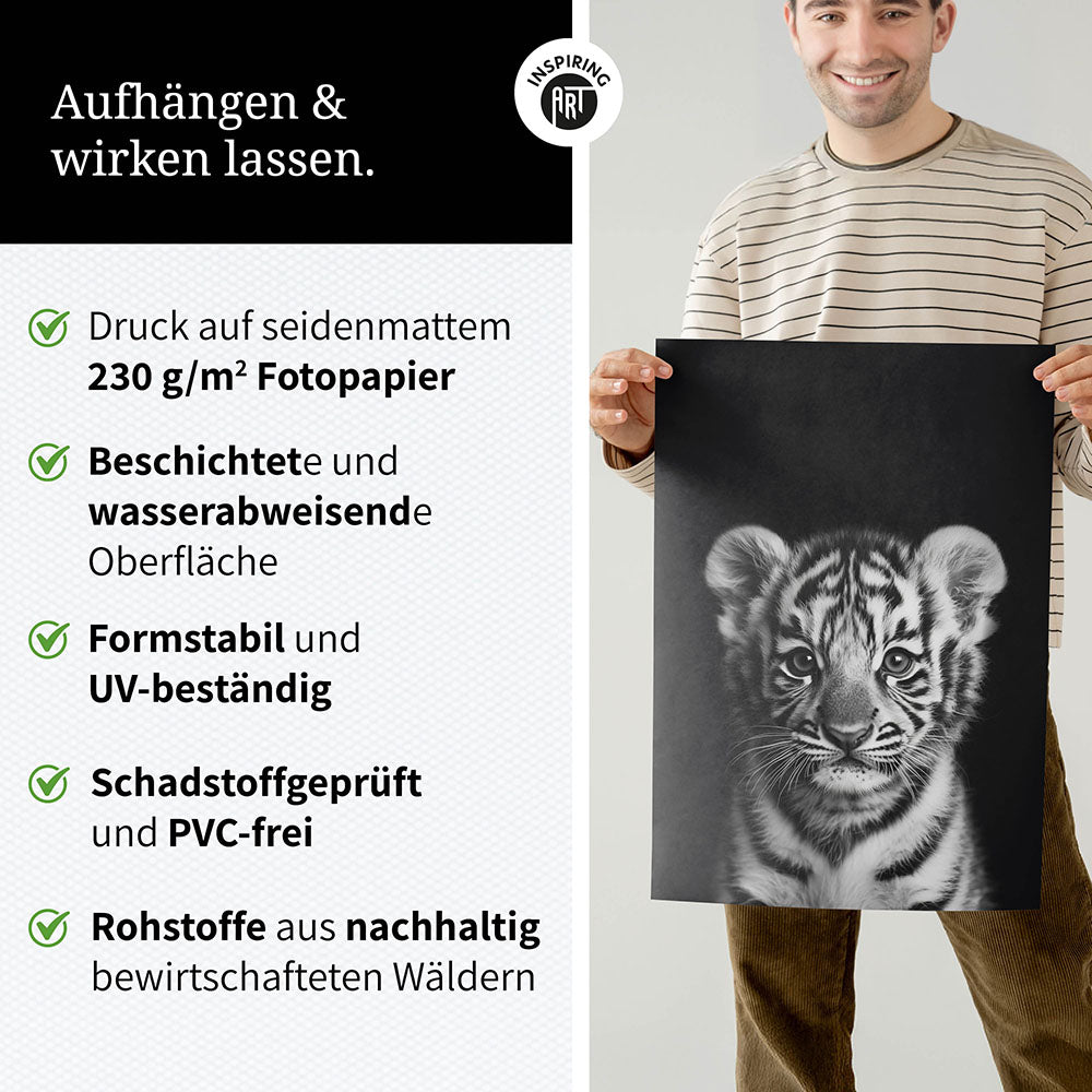 Poster: Tierporträt junger Tiger "Zuko" in Schwarz-Weiß
