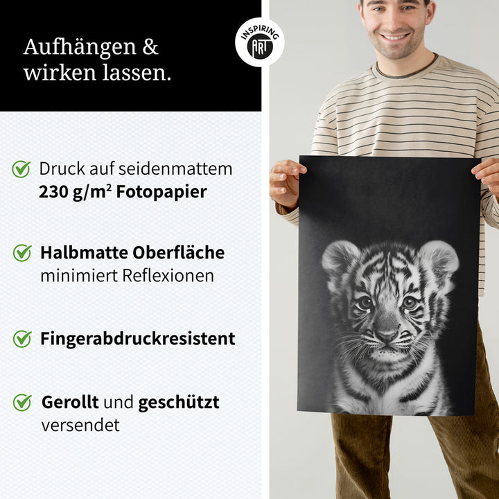 Poster: Tierporträt junger Tiger "Zuko" in Schwarz-Weiß