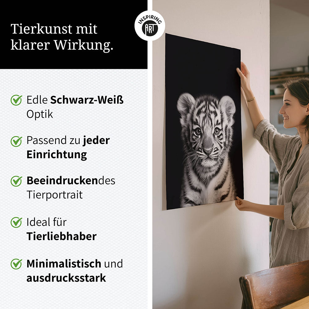 Poster: Tierporträt junger Tiger "Zuko" in Schwarz-Weiß