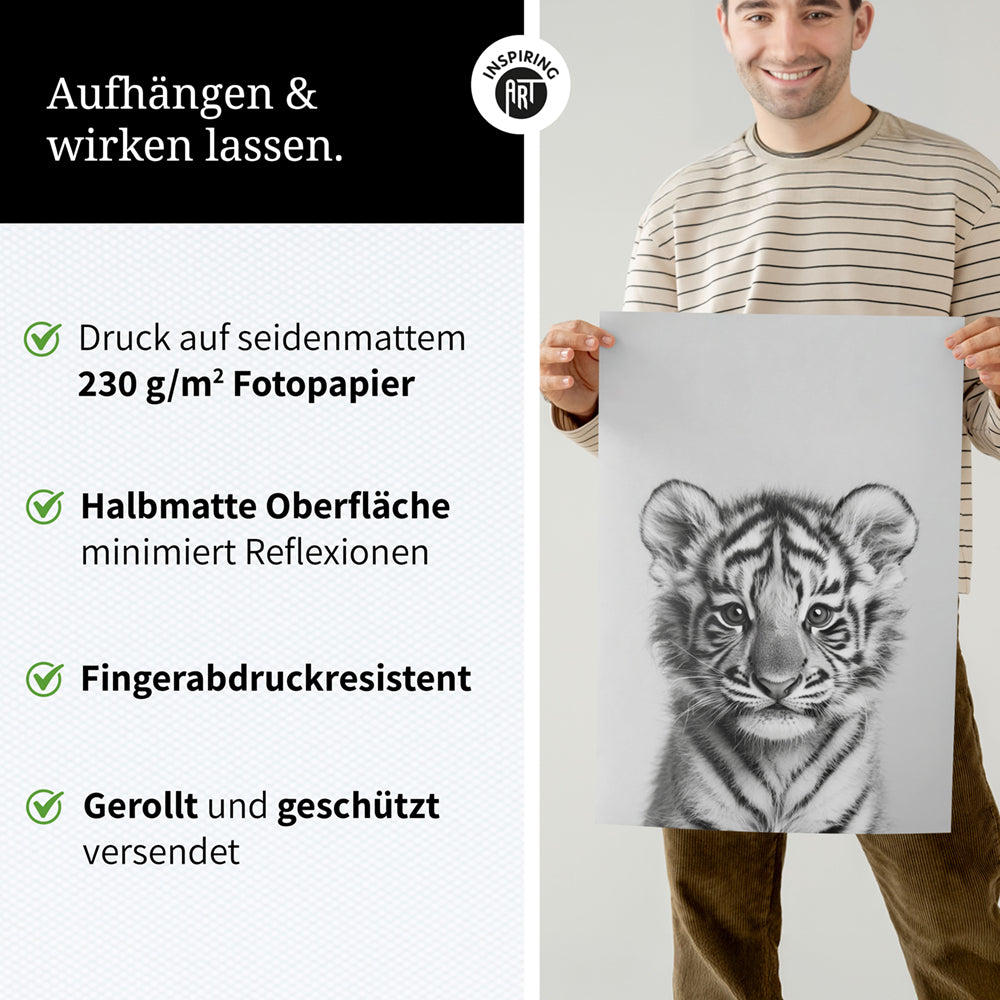 Poster: Tierporträt Tiger "Raja" in Schwarz-Weiß