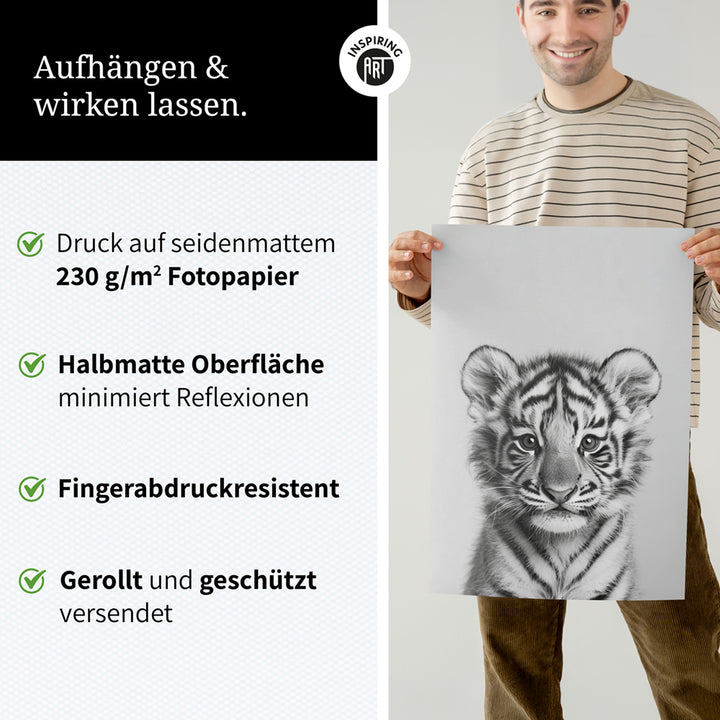 Poster: Tierporträt Tiger "Raja" in Schwarz-Weiß