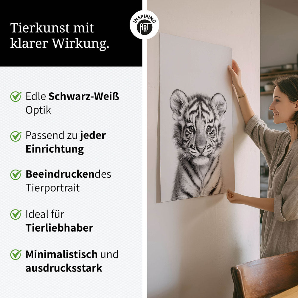 Poster: Tierporträt Tiger "Raja" in Schwarz-Weiß