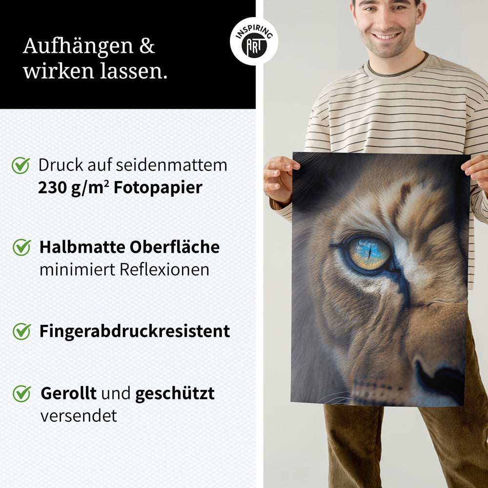 Poster mit Nahaufnahme Löwe