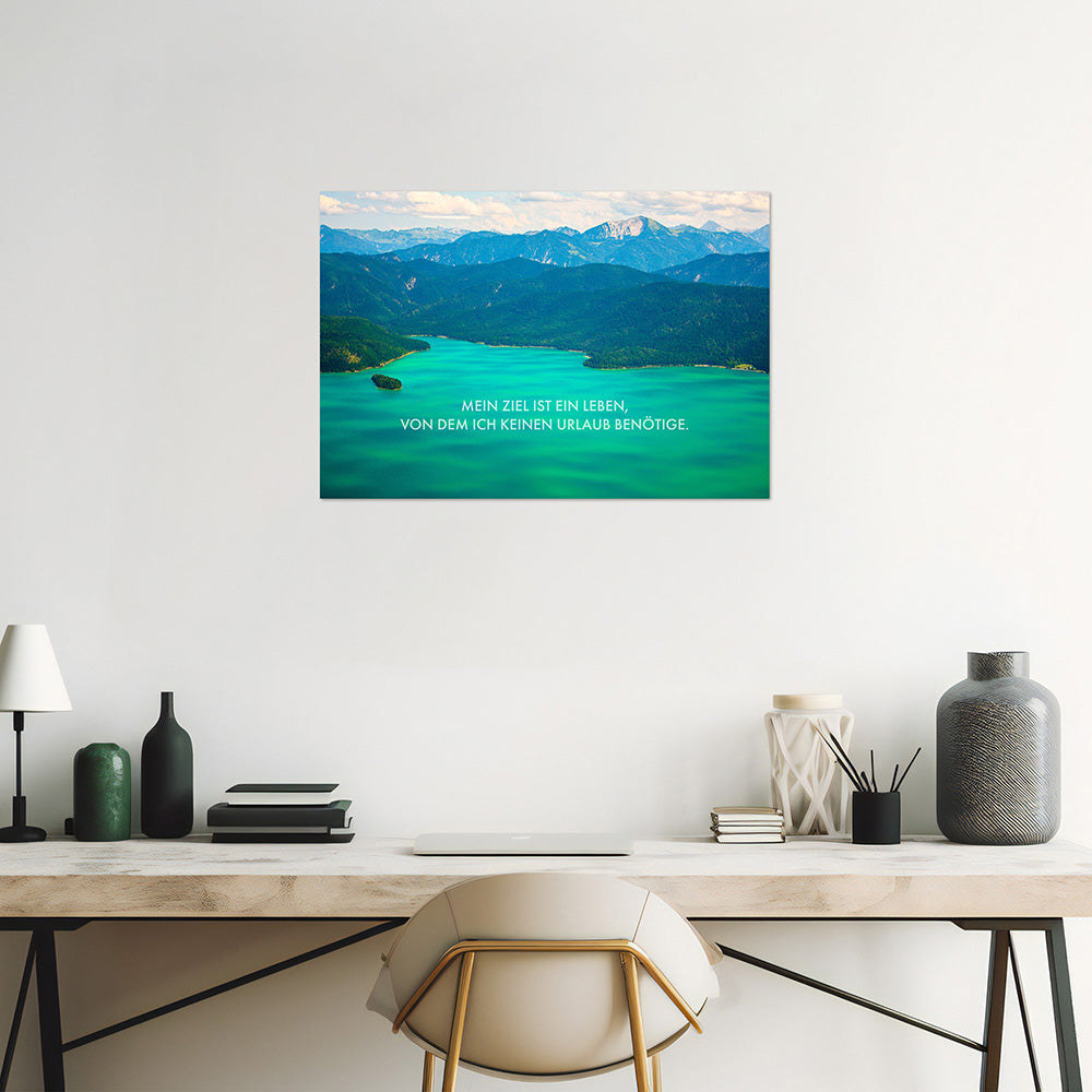Poster mit Landschaft See und Bergen