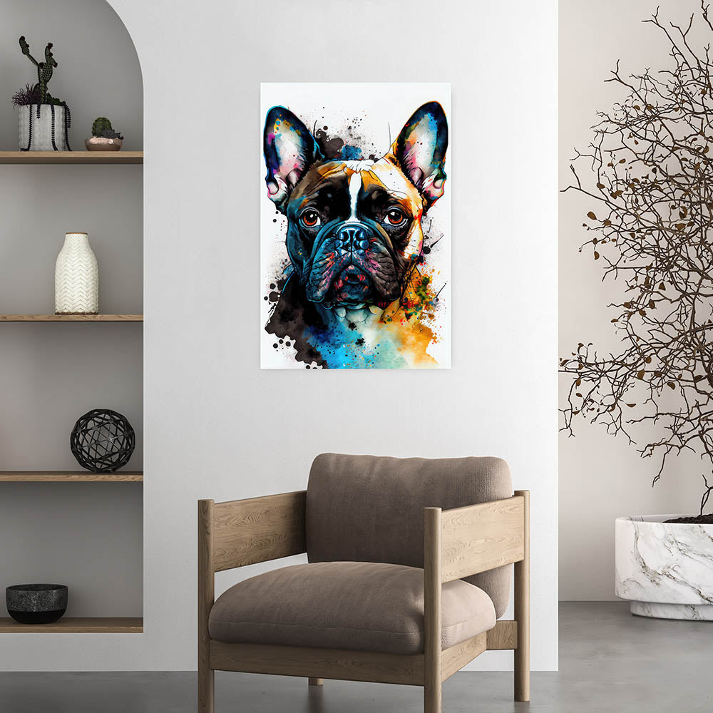 Französische Bulldogge Wandbild Wasserfarben