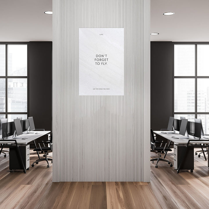 Poster Wandbild Motivation Don´t forget to fly weiss Spruch Büro
