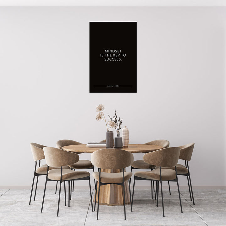 Poster mit Zitat Mindset is the key to success auf schwarzem dezenten Hintergrund 