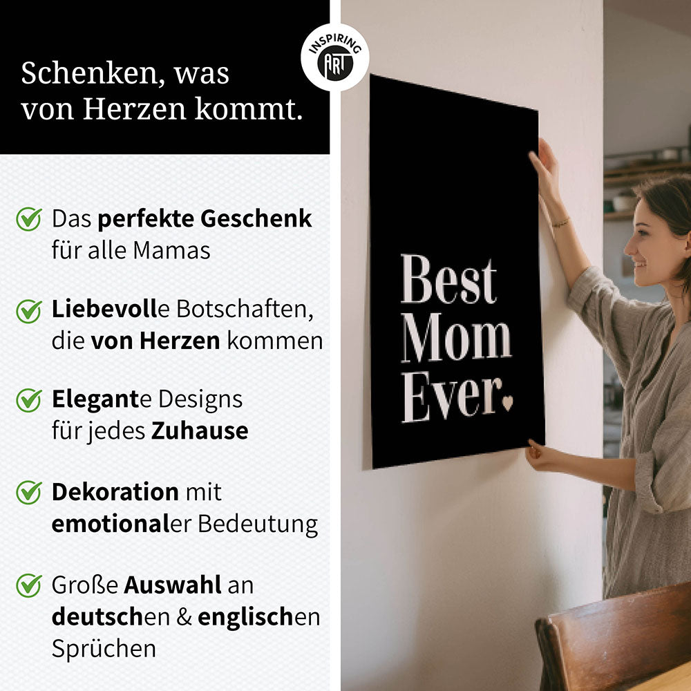 "Best mom ever" Typografie - Poster in Schwarz-Weiß