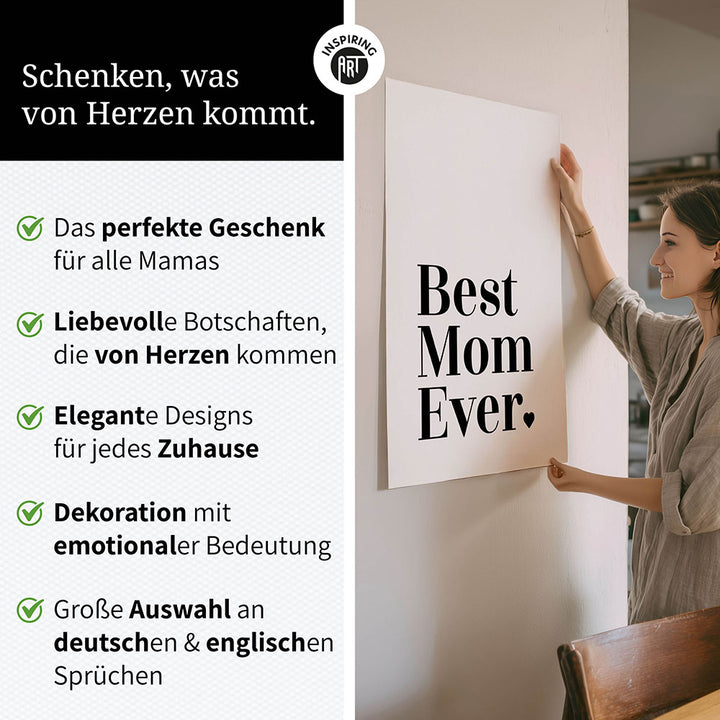 "Best mom ever" Typografie - Poster in Weiß-Schwarz