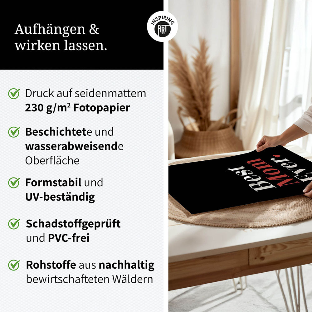 "Best mom ever" Typografie - Poster in Schwarz-Weiß-Rot