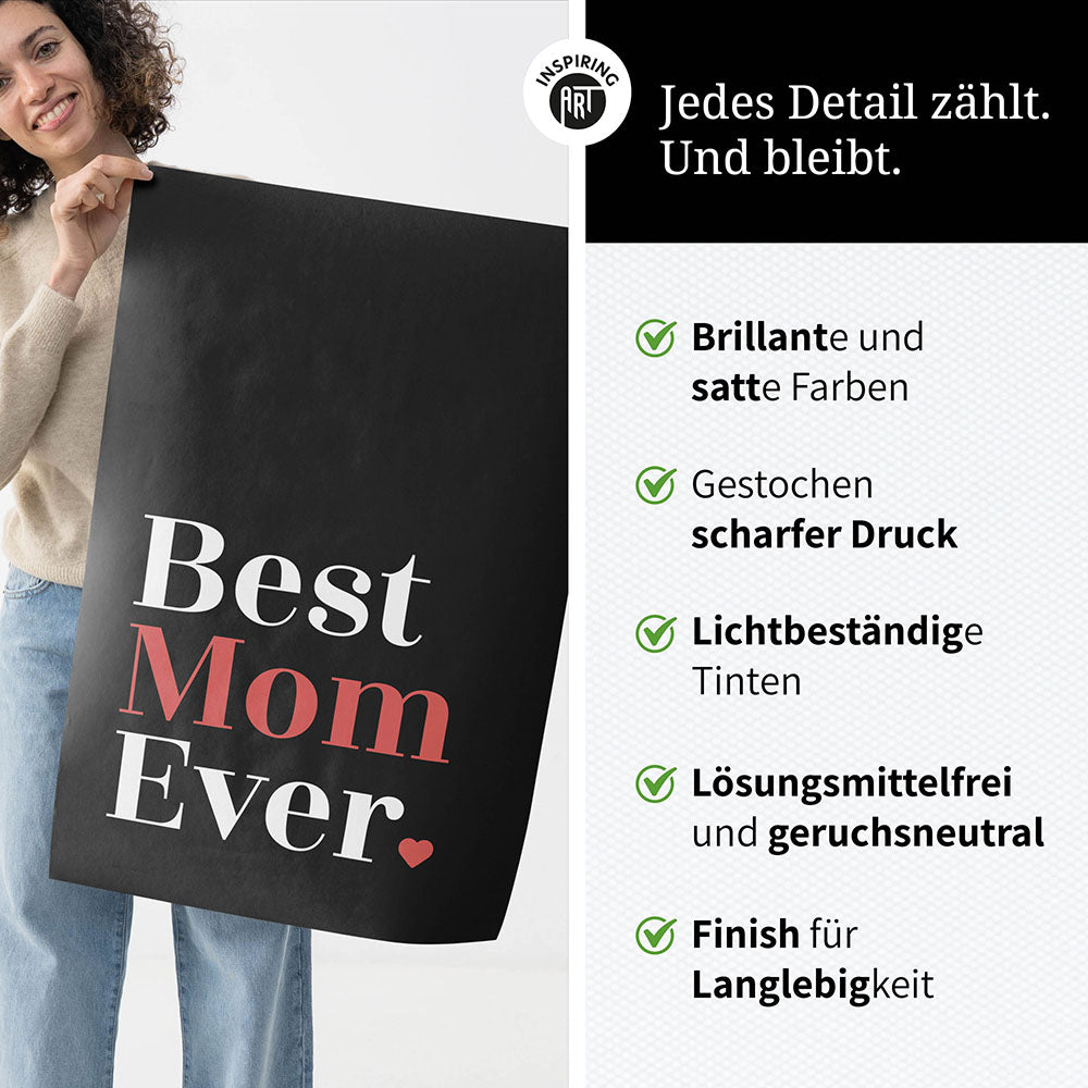 "Best mom ever" Typografie - Poster in Schwarz-Weiß-Rot