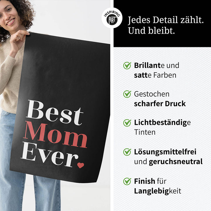 "Best mom ever" Typografie - Poster in Schwarz-Weiß-Rot