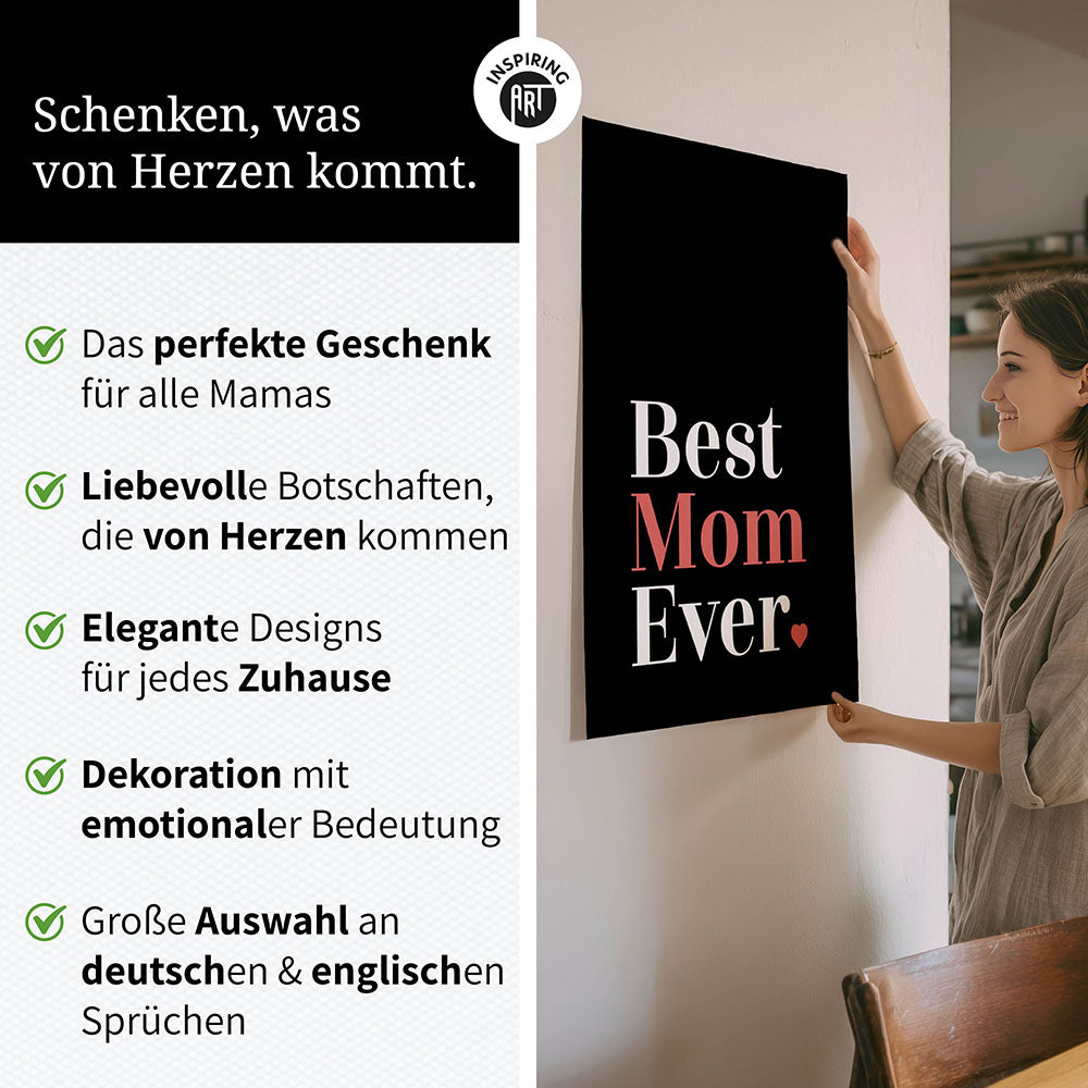"Best mom ever" Typografie - Poster in Schwarz-Weiß-Rot
