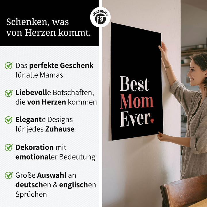 "Best mom ever" Typografie - Poster in Schwarz-Weiß-Rot