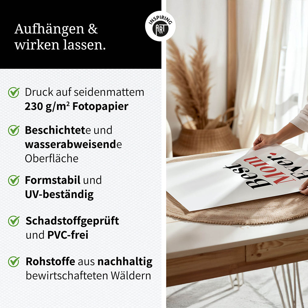 "Best mom ever" Typografie - Poster in Weiß-Schwarz-Rot