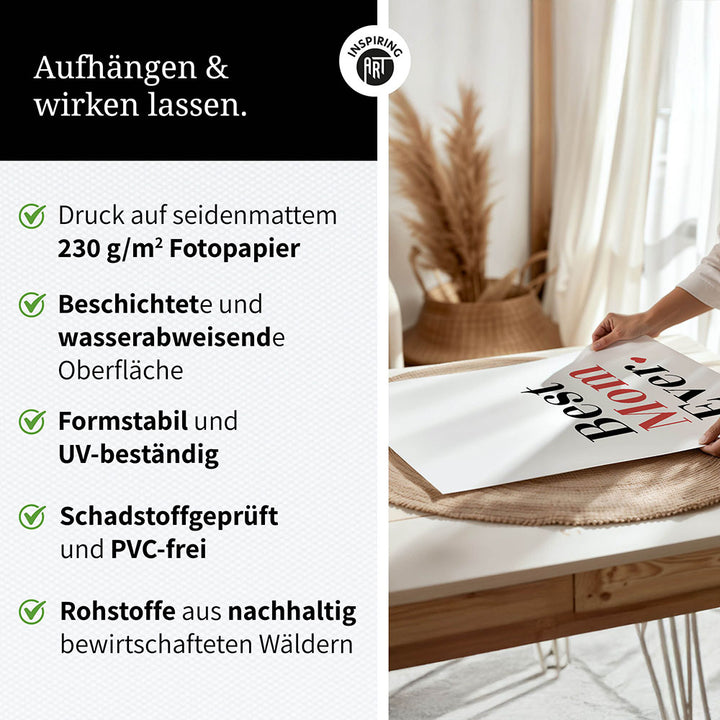 "Best mom ever" Typografie - Poster in Weiß-Schwarz-Rot