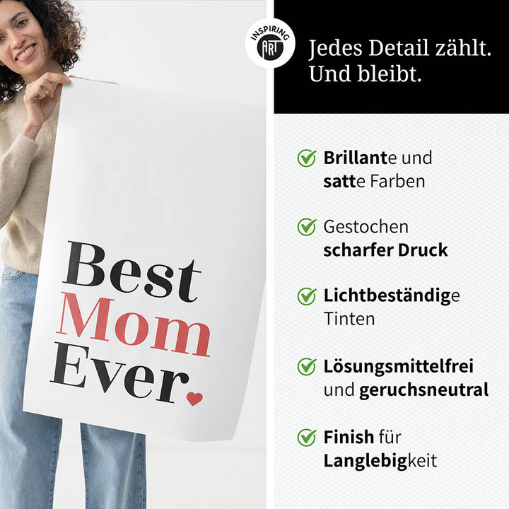 "Best mom ever" Typografie - Poster in Weiß-Schwarz-Rot