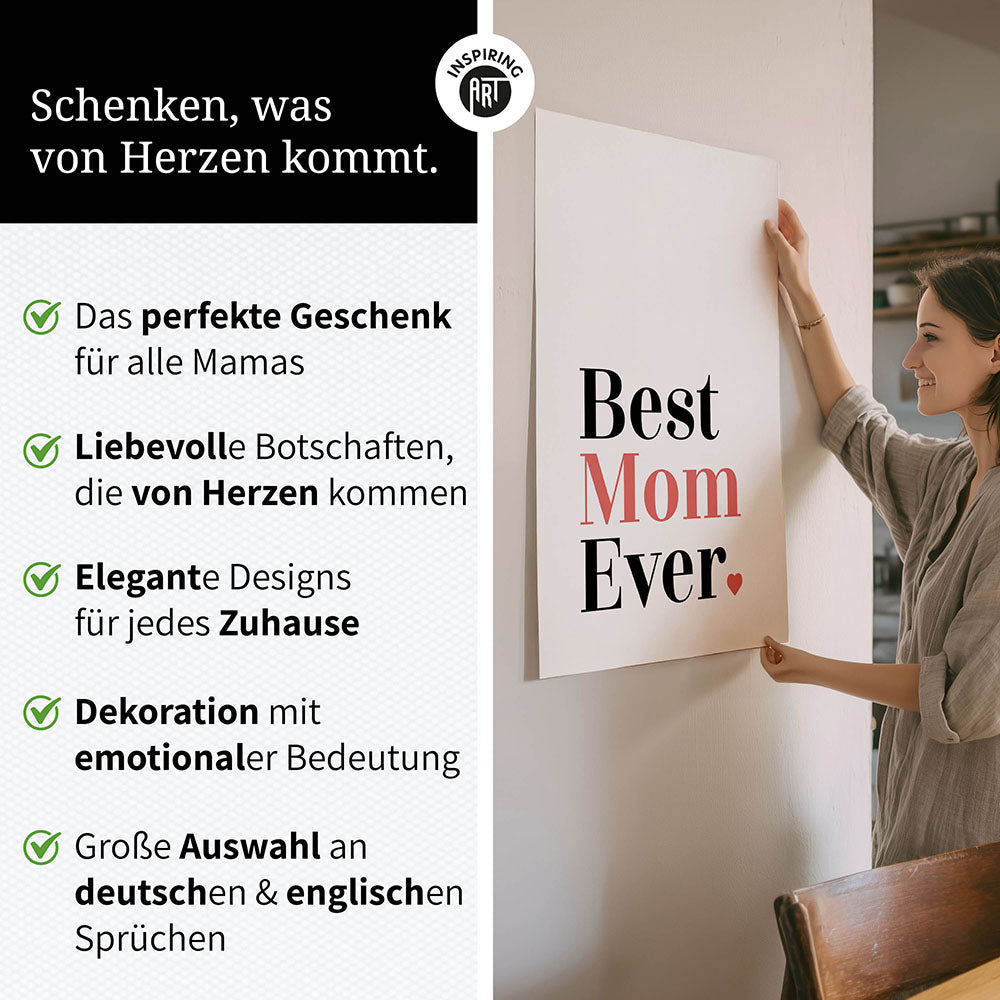 "Best mom ever" Typografie - Poster in Weiß-Schwarz-Rot