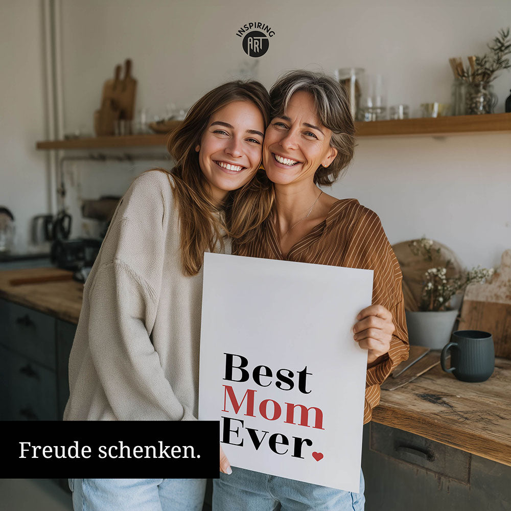 "Best mom ever" Typografie - Poster in Weiß-Schwarz-Rot