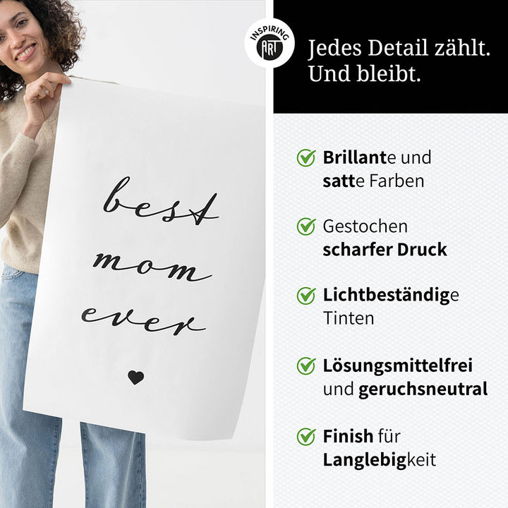 "Best mom ever" Typografie - Poster in Weiß-Schwarz
