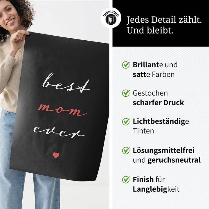 "Best mom ever" Typografie - Poster in Schwarz-Weiß-Rot