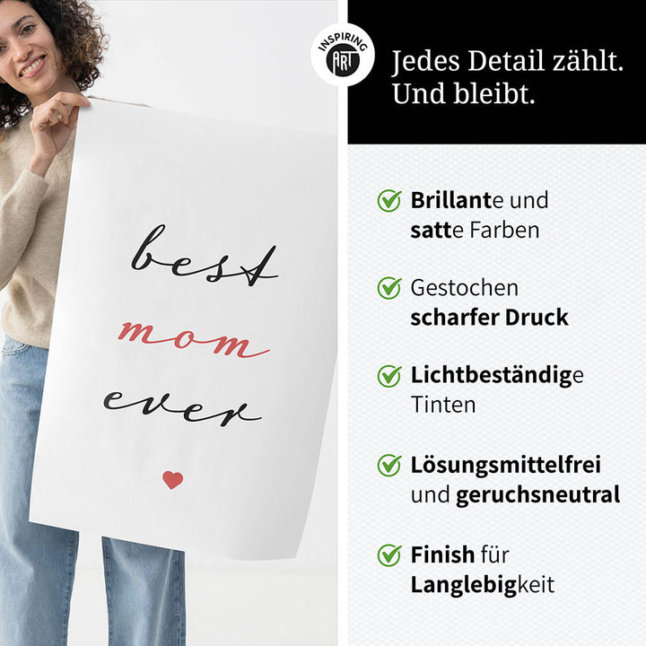 "Best mom ever" Typografie - Poster in Weiß-Schwarz-Rot