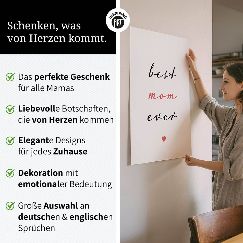 "Best mom ever" Typografie - Poster in Weiß-Schwarz-Rot