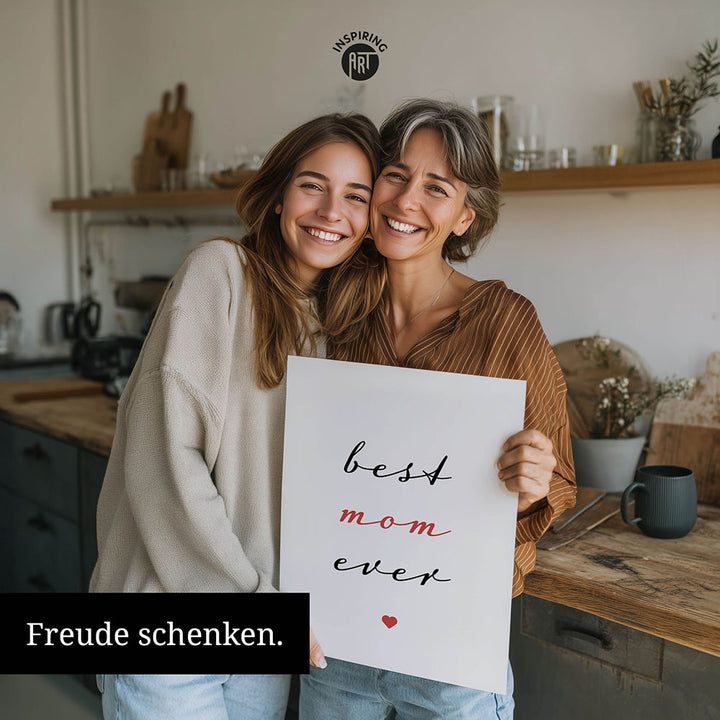 "Best mom ever" Typografie - Poster in Weiß-Schwarz-Rot