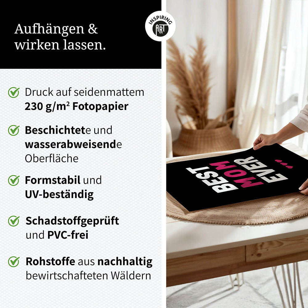 "Best mom ever" Typografie - Poster in Schwarz-Weiß-Pink