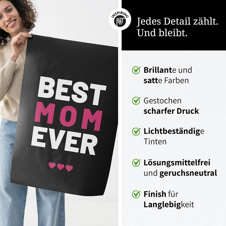 "Best mom ever" Typografie - Poster in Schwarz-Weiß-Pink