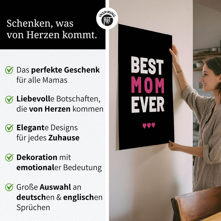 "Best mom ever" Typografie - Poster in Schwarz-Weiß-Pink
