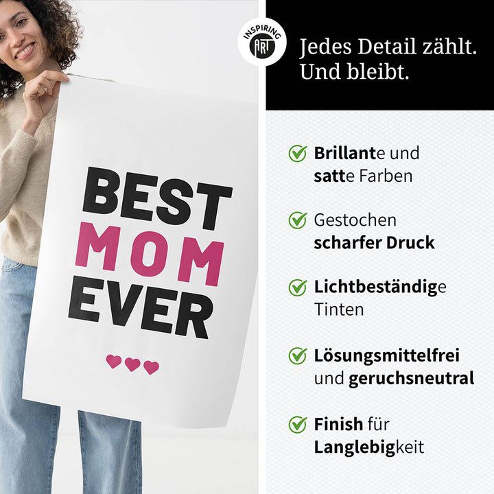 "Best mom ever" Typografie - Poster in Weiß-Schwarz-Pink