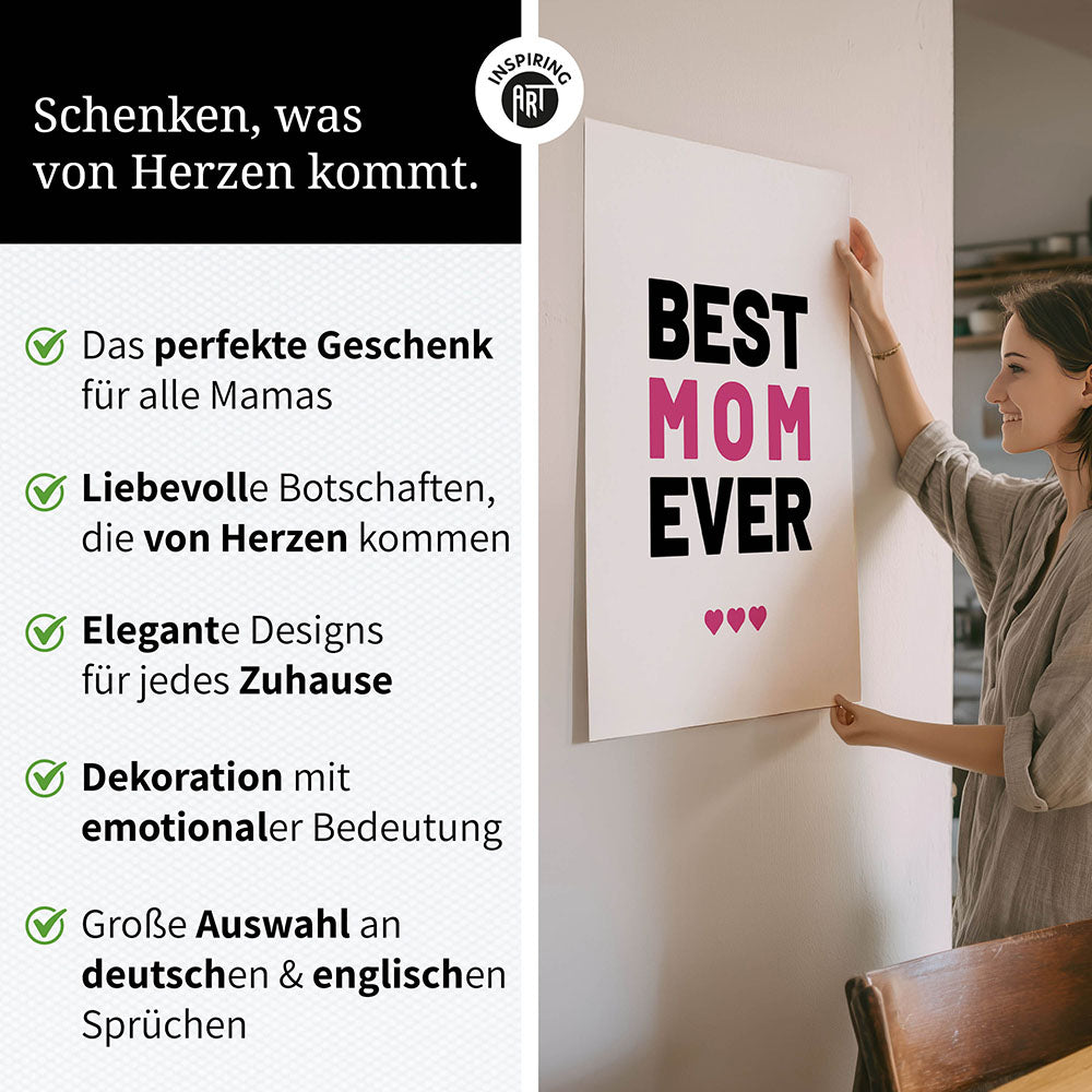 "Best mom ever" Typografie - Poster in Weiß-Schwarz-Pink