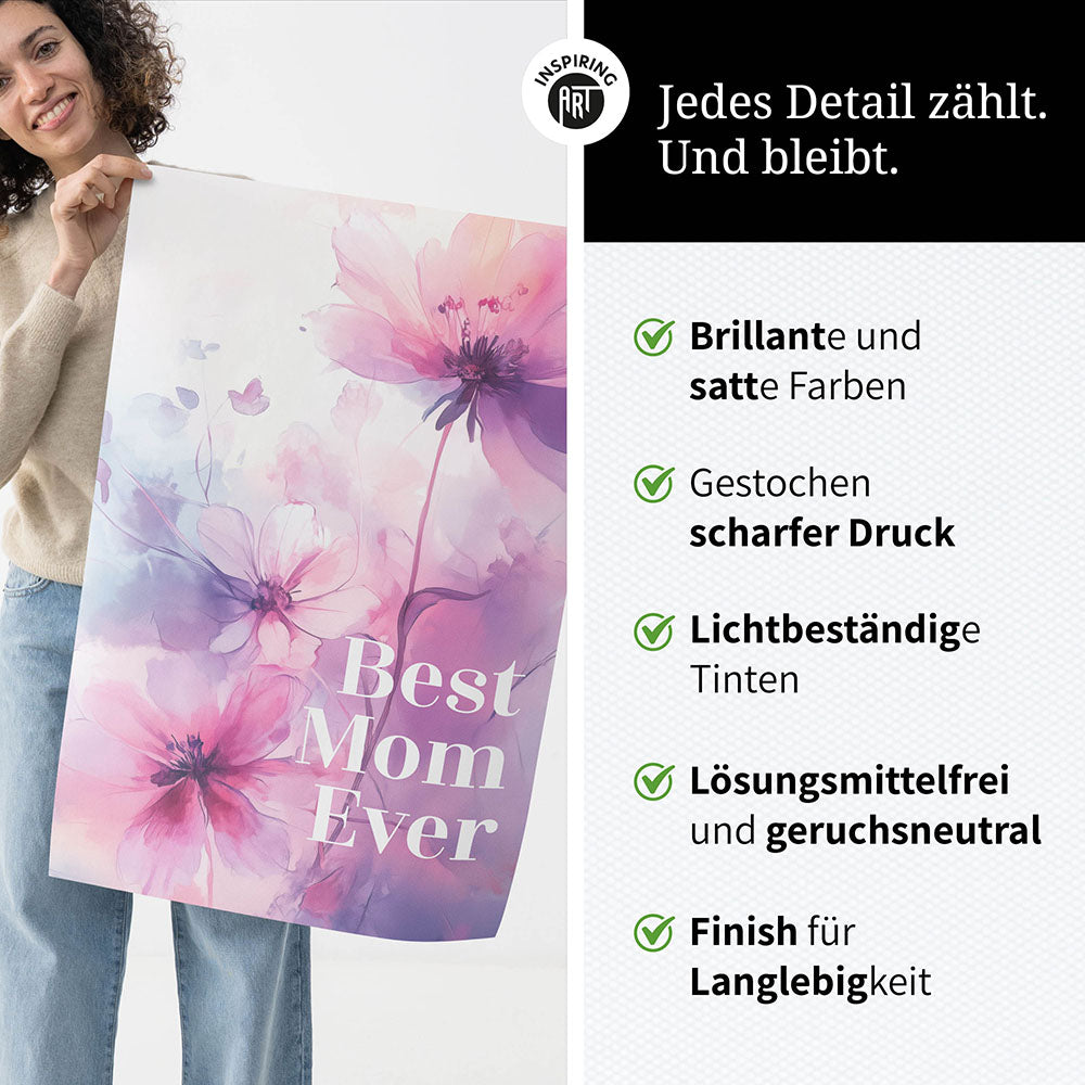 "Best mom ever" Lila Blumen - Poster bunt